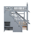 Full Over Full Castle Style Bunk Bed With 2 Drawers 3 Shelves And Slide Gray Gray Solid Wood