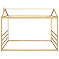 Metal House Shape Platform Bed, Gold, Queen Queen Gold Metal