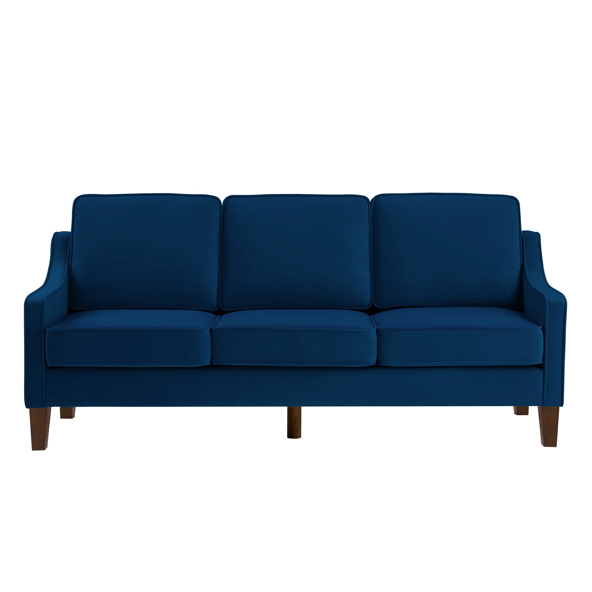 Modern 3 Person Seat Sofa Couch With Scooped Armrest Wood Legs,Upholstered Velvet 3 Seat Sofa With Removable Cushions For Livingrooom Bedroom,Navy Navy Espresso Velvet Wood Primary Living Space Medium Soft Cushion Back American Design Rubberwood Square