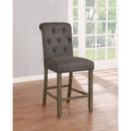 Grey And Rustic Brown Upholstered Counter Height Stools Set Of 2 Solid Grey Brown Dining Room Foam Spot Clean Farmhouse,Rustic Bar Stools Rubberwood Tufted Back Foam Fabric