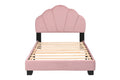 Upholstered Twin Size Platform Bed For Kids, Wooden Bed Frame With Slatted Bed Base, No Box Spring Needed, Cute Bed Frame With Shell Design Headboard For Girls Boys Teens, Pink Box Spring Not Required Twin Pink Wood Kids Velvet Acacia Wood