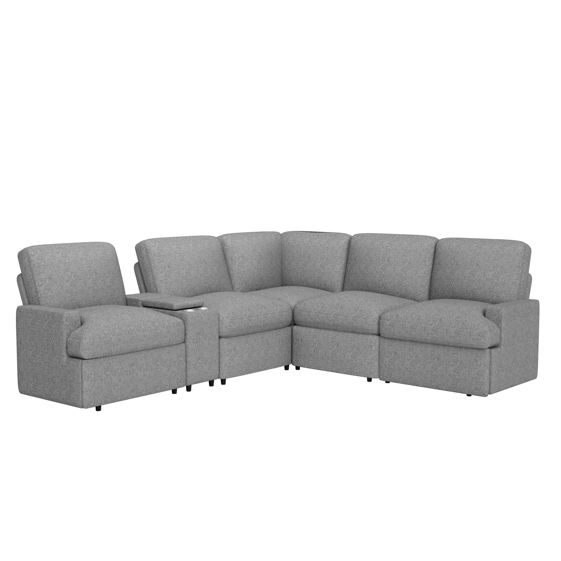 104'' Power Recliner Corner Sofa Home Theater Reclining Sofa Sectional Couches With Storage Box, Cup Holders, Usb Ports And Power Socket For Living Room, Grey Grey Foam Linen 4 Seat