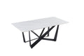 Sleek Black Sandstone Dining Table With Glossy Snow Mountain Stone Top And Carbon Steel Base Load Capacity 94.5 Kg Excluding Chairs White Carbon Steel