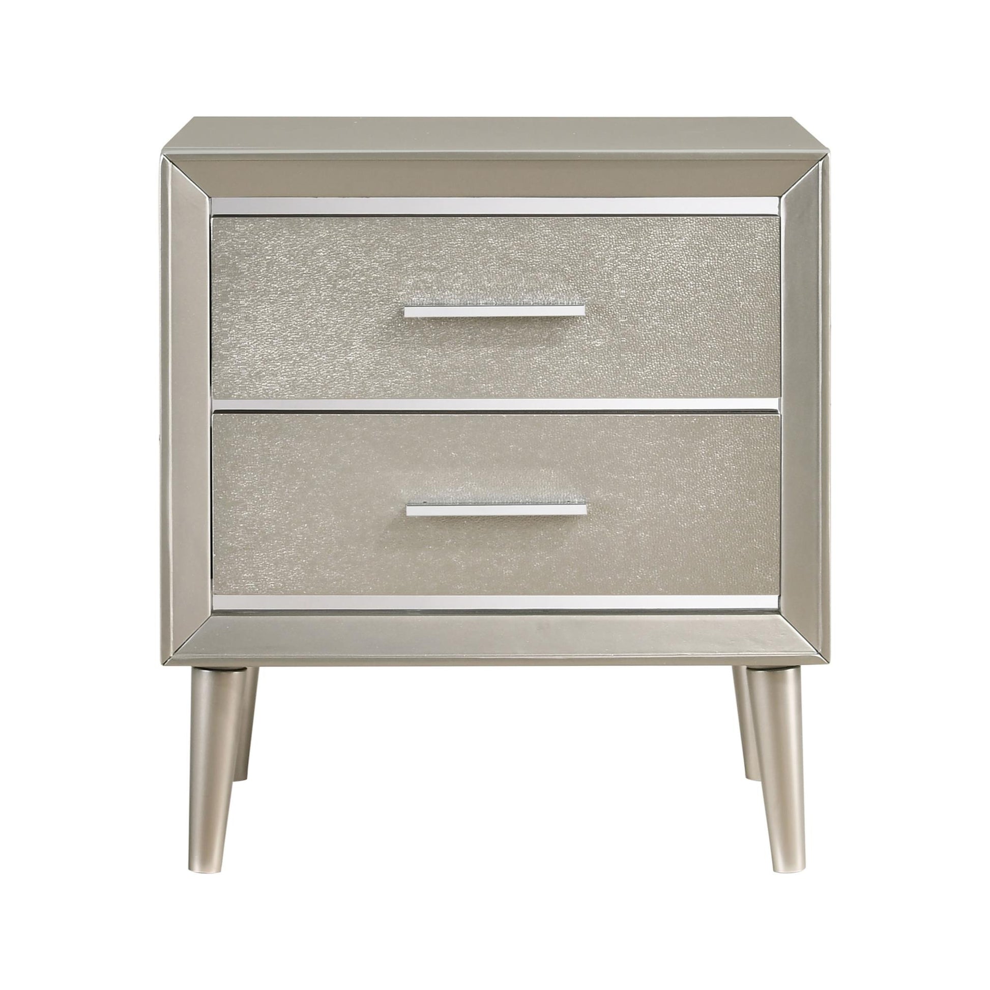 Metallic Sterling 2 Drawer Nightstand Silver Gray 2 Drawers Bedroom Drawer Storage Glam Rubberwood Felt Lined Drawers Wood