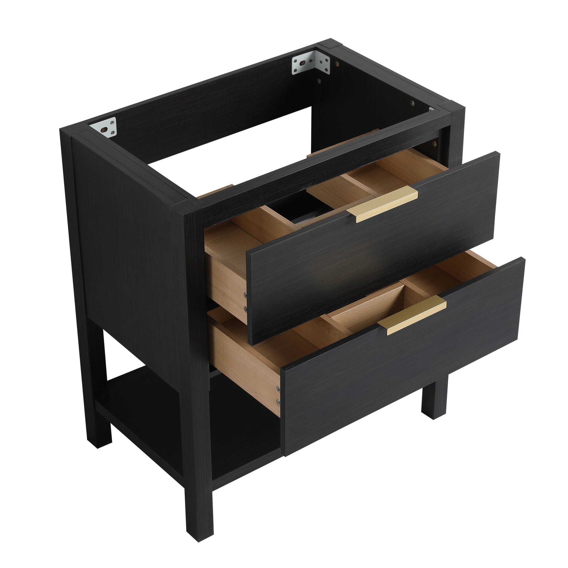 30 Inch Bathroom Vanity With Sink And 2 Soft Close Drawers, Golden Handle Bvb01030Bctg Bl9075B Black Chestnut Bathroom Modern Plywood