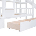 Twin Over Twin Castle Style Bunk Bed With 2 Drawers 3 Shelves And Slide White White Solid Wood