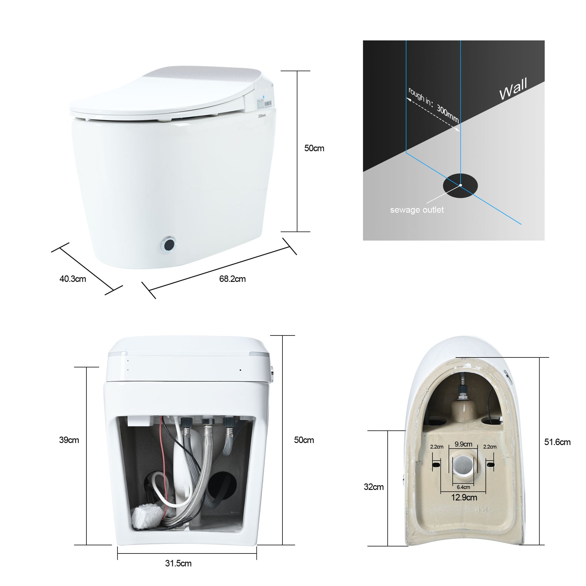 Heated Seat Smart Toilet, One Piece Toilet, Automatic Flush Tank Less Toilet Without Bidet, With Foot Sensor Flush, White Night Light, Knob Control, Power Outage Flushing, Soft Close Cover,White White Ceramic