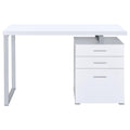 White 3 Drawer Reversible Office Desk White White Writting Desk Office Contemporary,Modern Rectangular Drawers Desk Wood Sled