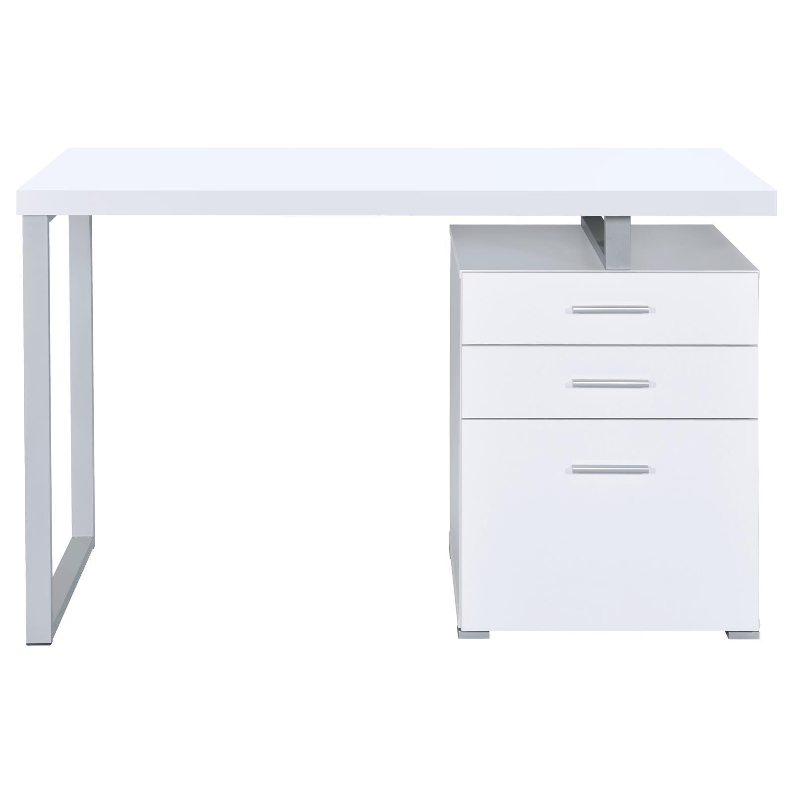 White 3 Drawer Reversible Office Desk White White Writting Desk Office Contemporary,Modern Rectangular Drawers Desk Wood Sled