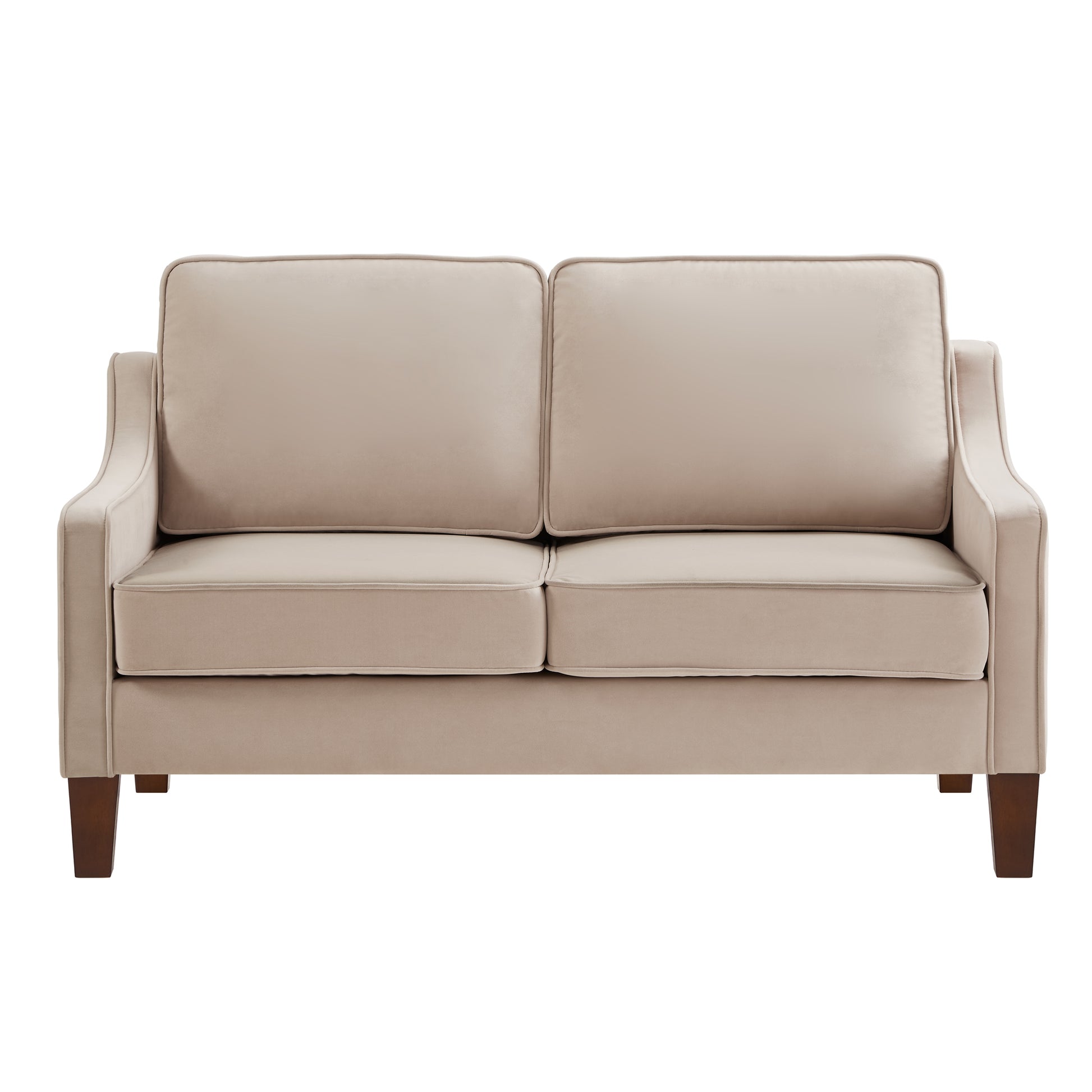 Modern Loveseat Sofa For Living Room, Upholstered Velvet Small Couch With Wooden Legs For Livingroom Bedroom, Taupe Taupe Espresso Velvet Wood Primary Living Space Medium Soft Cushion Back American Design Rubberwood Square Arms Foam Velvet 2 Seat