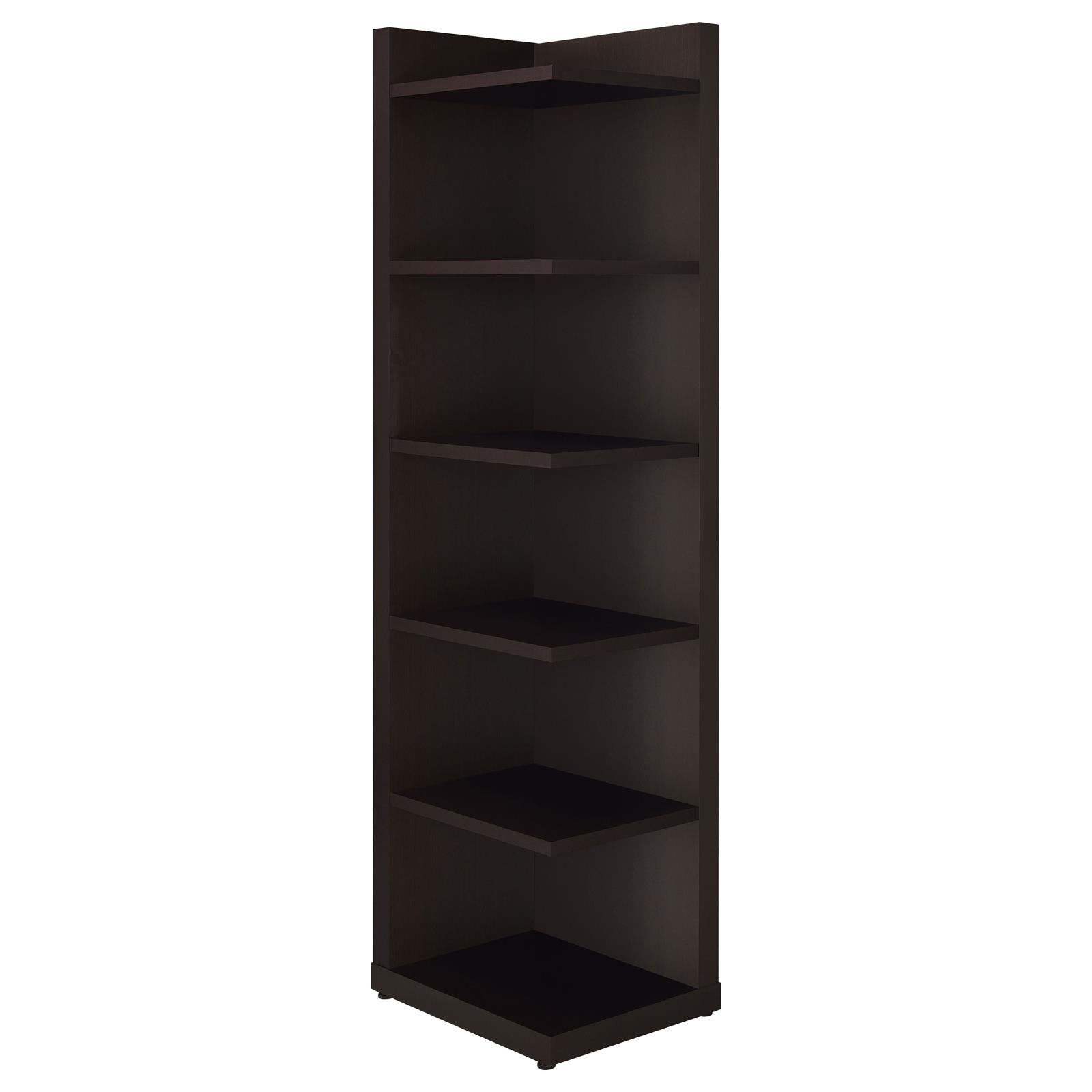 Cappuccino 6 Tier Corner Bookcase 6 Cappuccino Brown Corner Vertical Primary Living Space Closed Back Wood Transitional Wood