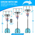 Portable Basketball Goal System With Stable Base And Wheels, Use For Indoor Outdoor Teenagers Youth Height Adjustable 5.6 To 7Ft Basketball Hoop 28 Inch Backboard Blue Sporty Iron