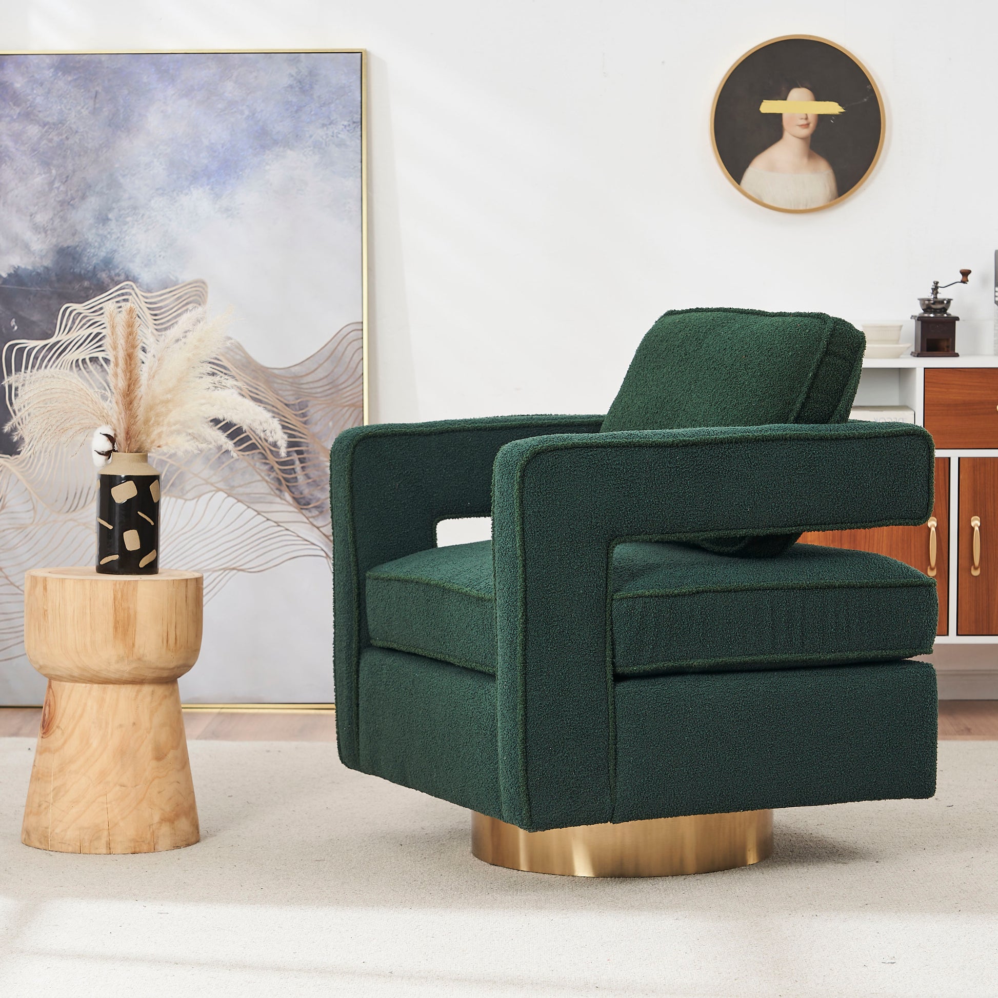 Swivel Barrel Chair For Living Room,360 Degree Swivel Club Modern Accent Single Sofa Chair, Small Leisure Arm Chair For Nursery, Hotel, Bedroom, Office Green Primary Living Space Modern Faux Fur