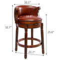 Seat Height 26'' Cow Top Leather Wooden Bar Stools, 360 Degree Swivel Bar Height Chair With Backs For Home Kitchen Counter Brown 1Pc Brown Genuine Leather