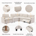 104'' Power Recliner Corner Sofa Home Theater Reclining Sofa Sectional Couches With Storage Box, Cup Holders, Usb Ports And Power Socket For Living Room, Beige Beige Foam Linen 4 Seat