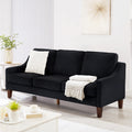 Modern 3 Person Seat Sofa Couch With Scooped Armrest Wood Legs,Upholstered Velvet 3 Seat Sofa With Removable Cushions For Livingroom Bedroom,Black Black Espresso Velvet Wood Primary Living Space Medium Soft Cushion Back American Design Rubberwood Square
