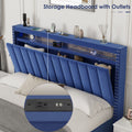 Luxury Gas Lift Storage Bed With Rf Led Lights, Storage Headboard ,Full Size ,Velvet Blue Box Spring Not Required Full Blue Wood Brown Bedroom American Design Poplar Slat Beds Polyurethane Foam