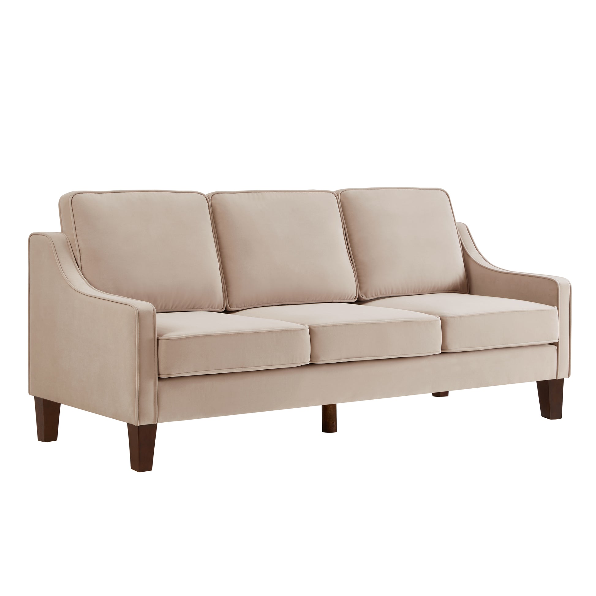 Modern 3 Person Seat Sofa Couch With Scooped Armrest Wood Legs,Upholstered Velvet 3 Seat Sofa With Removable Cushions For Livingroom Bedroom,Taupe Taupe Espresso Velvet Wood Primary Living Space Medium Soft Cushion Back American Design Rubberwood Square