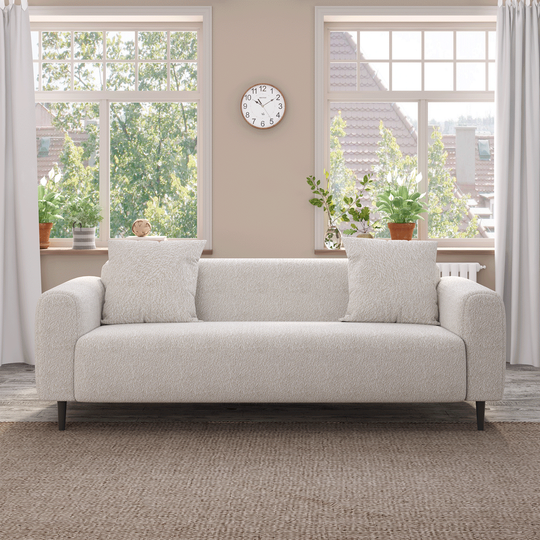 77.2 Large Size Two Seat Sofa,Modern Upholstered,White Mohair Granular Velvet White Velvet Primary Living Space Soft Modern Eucalyptus Polyurethane Foam Eucalyptus 2 Seat