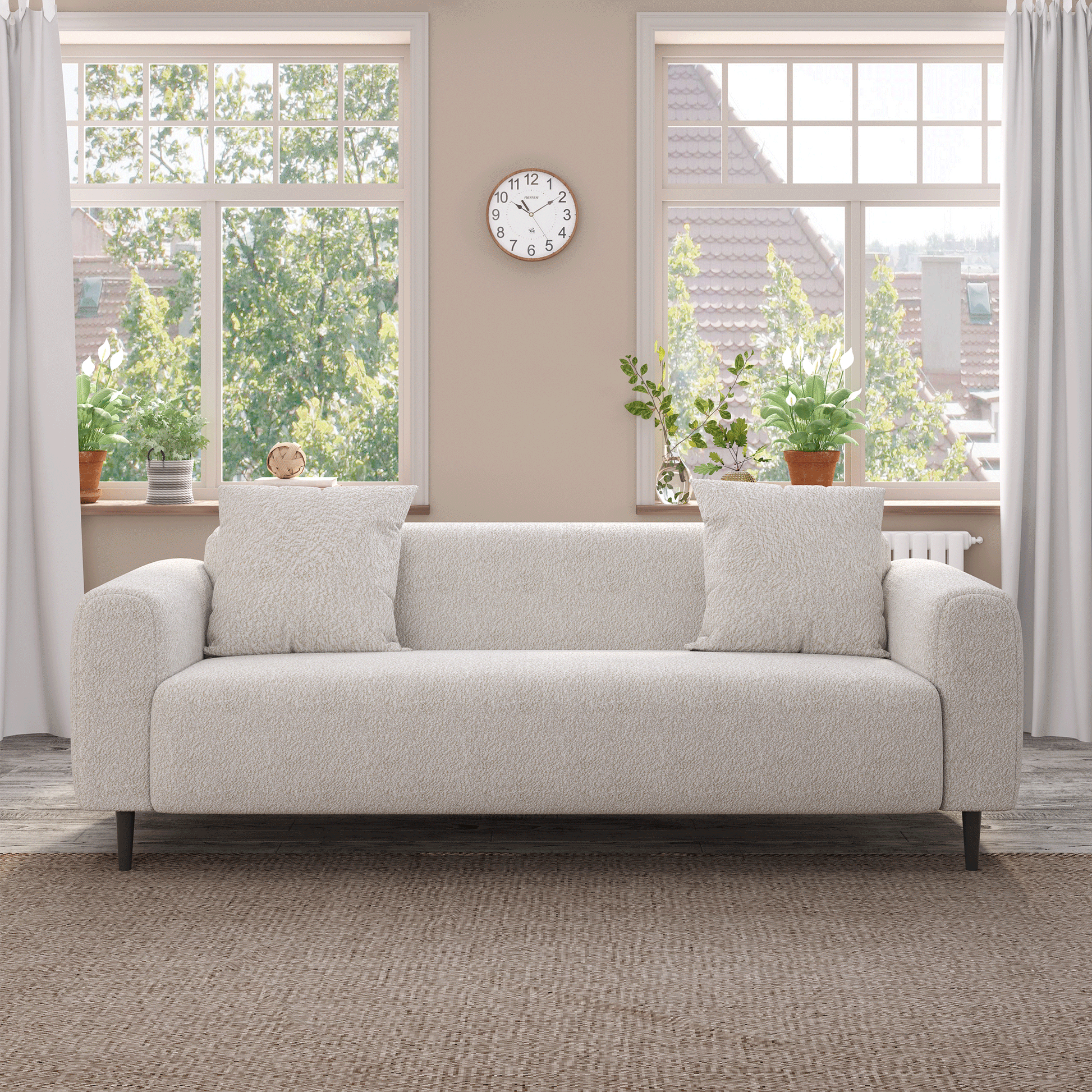 77.2 Large Size Two Seat Sofa,Modern Upholstered,White Mohair Granular Velvet White Velvet Primary Living Space Soft Modern Eucalyptus Polyurethane Foam Eucalyptus 2 Seat