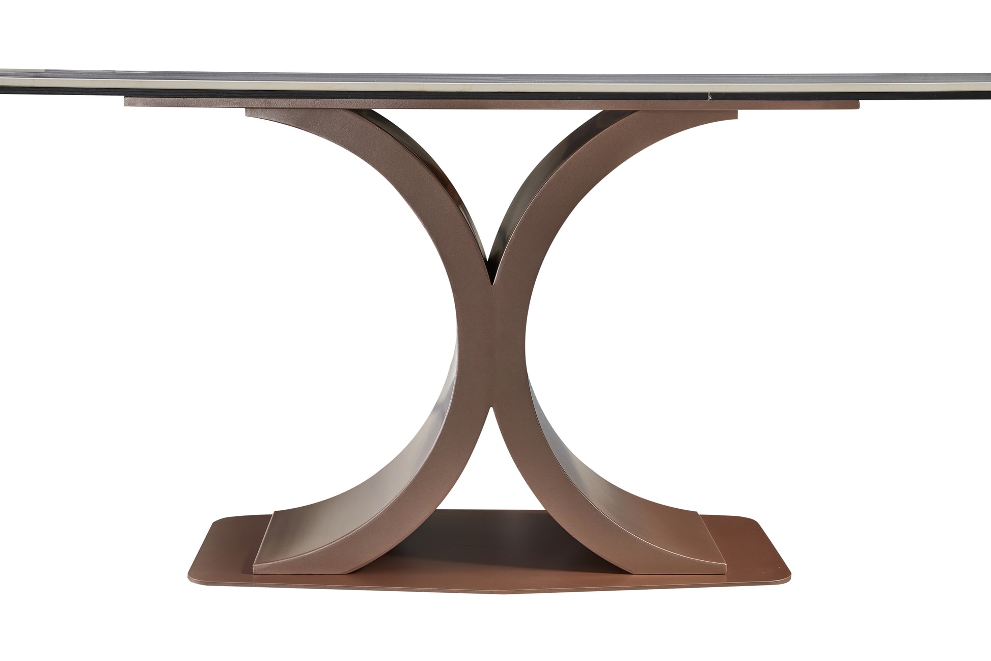 Elegant Red Copper And Carbon Steel Dining Table With Glossy Snow Mountain Stone Top Load Capacity 109.5 Kg Excluding Chairs White Carbon Steel