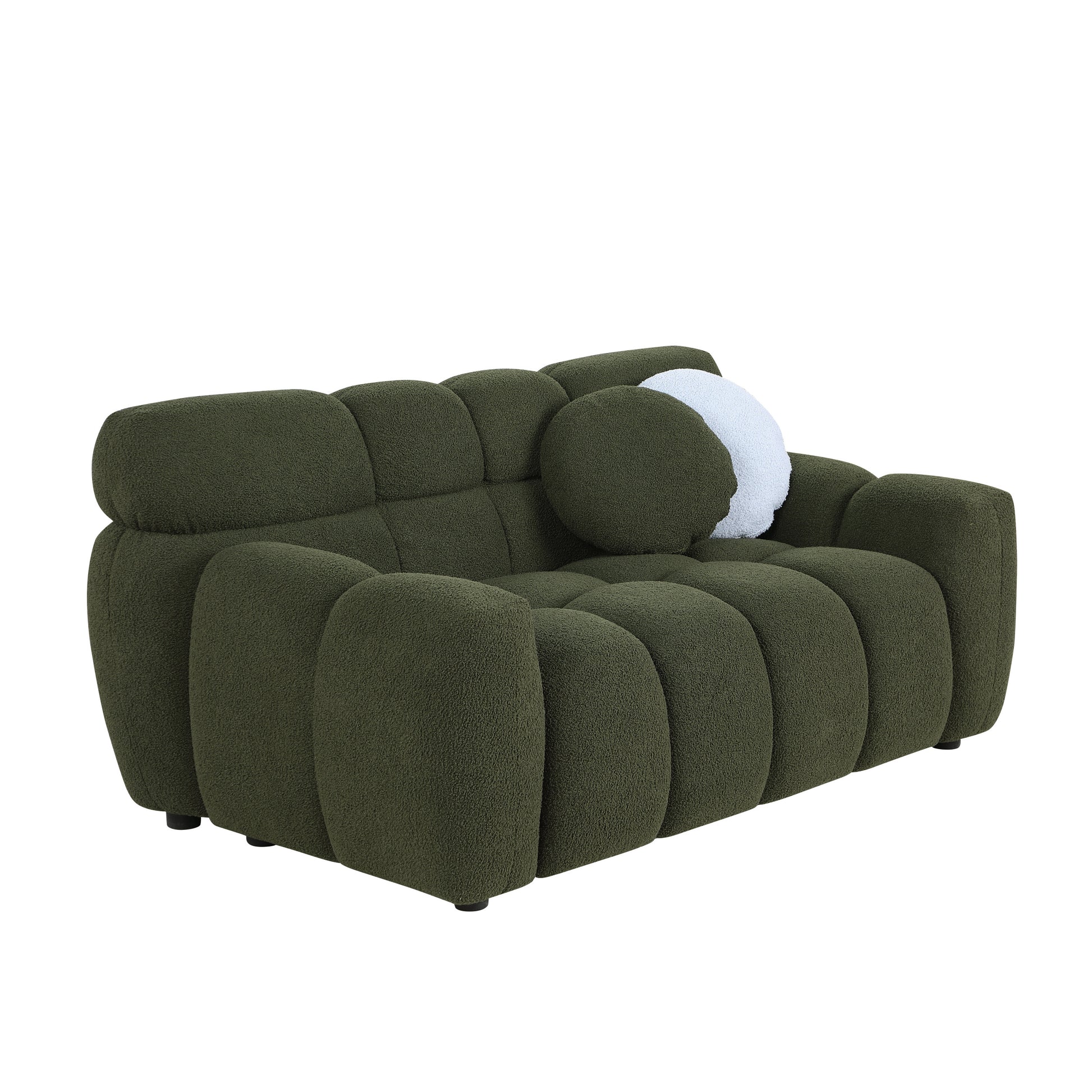 64.96 Length ,35.83" Deepth ,Human Body Structure For Usa People, Marshmallow Sofa,Boucle Sofa ,2 Seater, Olive Green Boucle Olive Green Light Brown Wood Primary Living Space Medium Soft Split Back Eucalyptus Rolled Arms Boucle 3 Seat