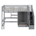 Twin Size Loft Bed With Bookshelf,Drawers,Desk,And Wardrobe Gray Twin Gray Solid Wood Mdf