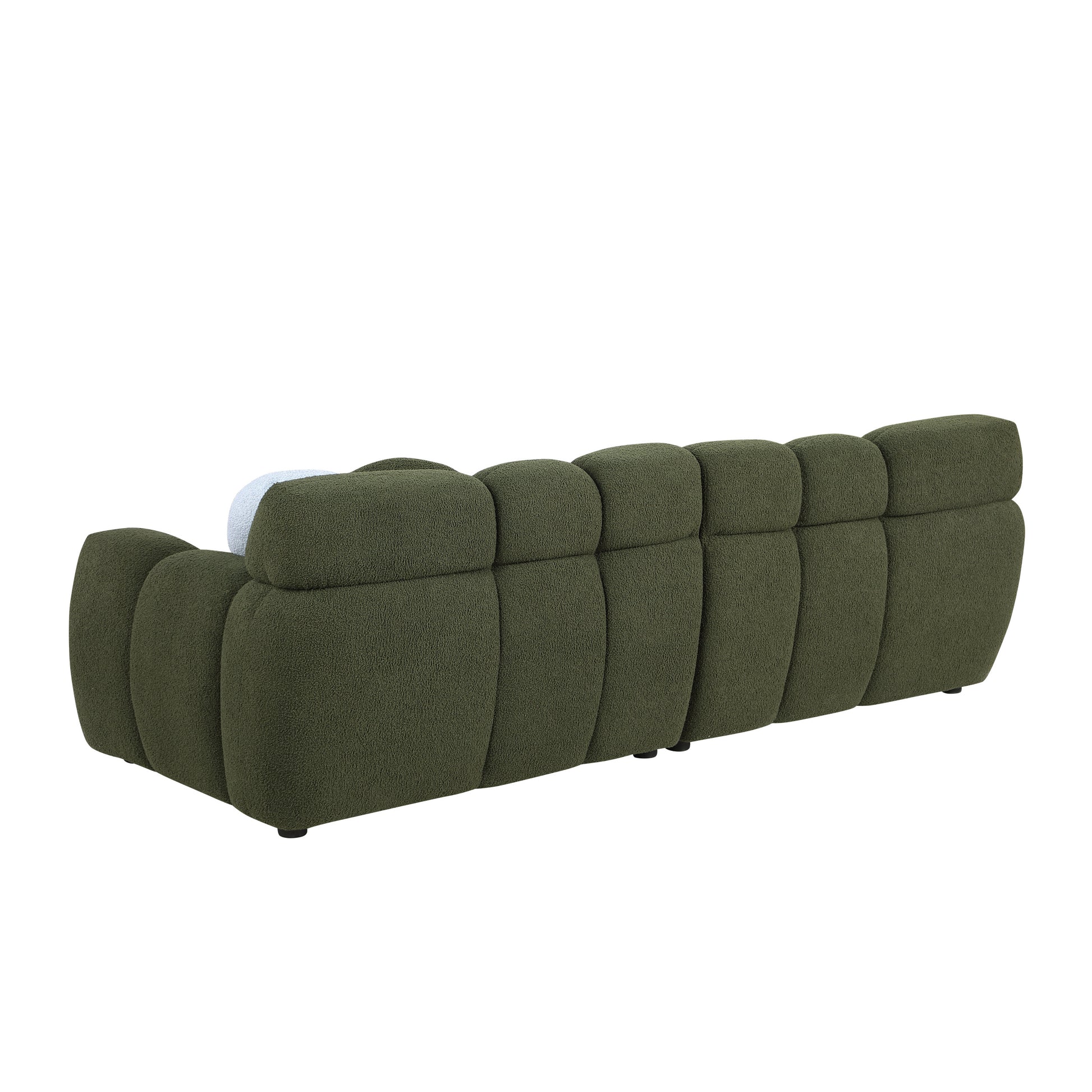 87.4 Length ,35.83" Deepth ,Human Body Structure For Usa People, Marshmallow Sofa,Boucle Sofa ,3 Seater, Olive Green Boucle Olive Green Light Brown Wood Primary Living Space Medium Soft Split Back Eucalyptus Rolled Arms Boucle 3 Seat