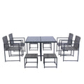 9 Pieces Patio Dining Sets Outdoor Space Saving Rattan Chairs With Glass Table Top Grey Wicker Dark Grey Cushion Yes Dining Set Grey Rust Resistant Frame Mildew Resistant Cushion Garden & Outdoor Modern Multiple Chairs Seating Group Fiber Foam Pads