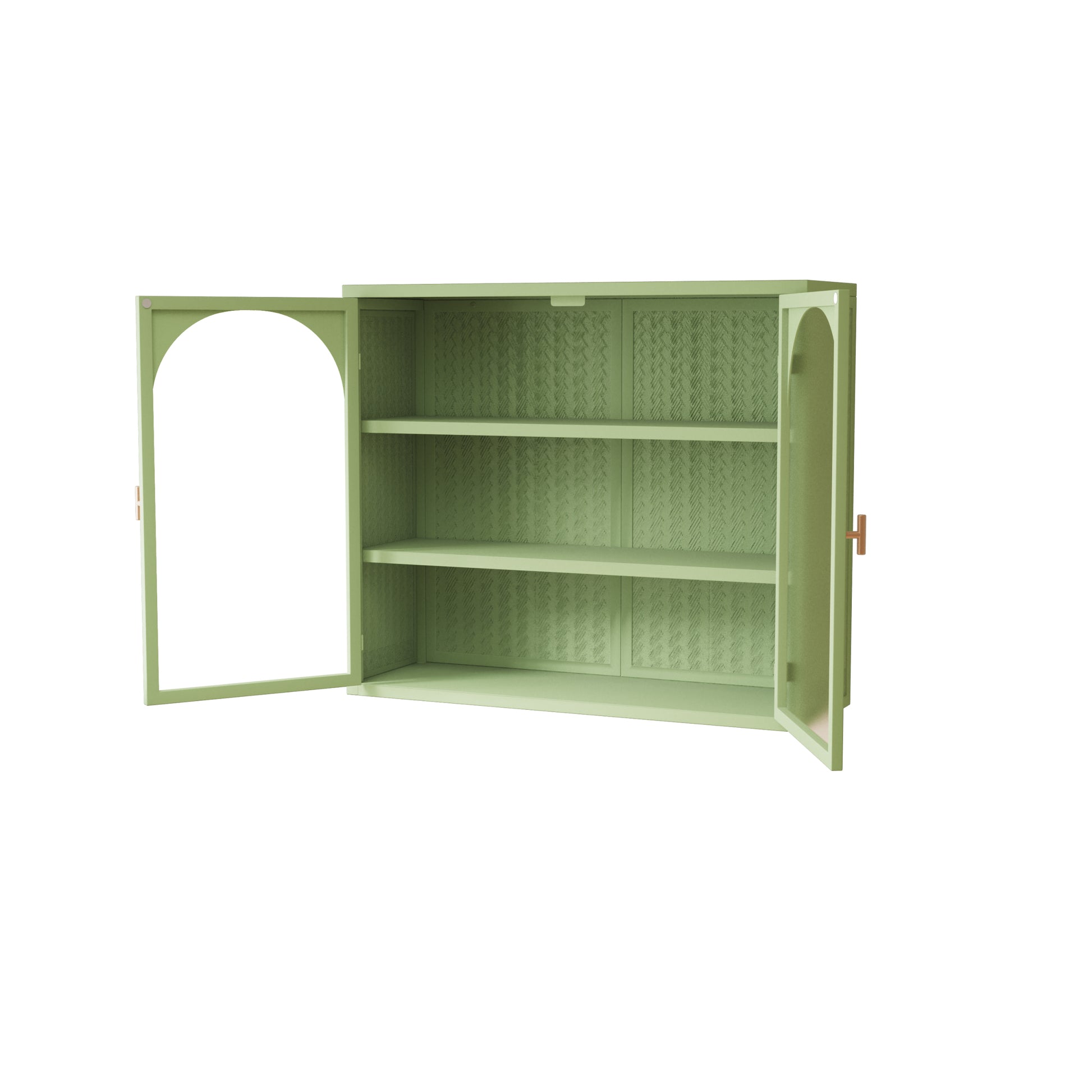 27.56"Glass Doors Modern Two Door Wall Cabinet With Featuring Three Tier Storage For Entryway Living Room Bathroom Dining Room,Wall Cabinet With Characteristic Woven Pattern,Green Green Metal