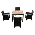 5 Piece Outdoor Patio Wicker Dining Set Patio Wicker Furniture Dining Set W Acacia Wood Top Black Wicker Creme Cushion Yes Dining Set Black Cream Rust Resistant Frame Mildew Resistant Cushion Garden & Outdoor Modern Multiple Chairs Seating Group Fiber