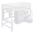 Twin Size Loft Bed With Bookshelf,Drawers,Desk,And Wardrobe White Twin White Solid Wood Mdf