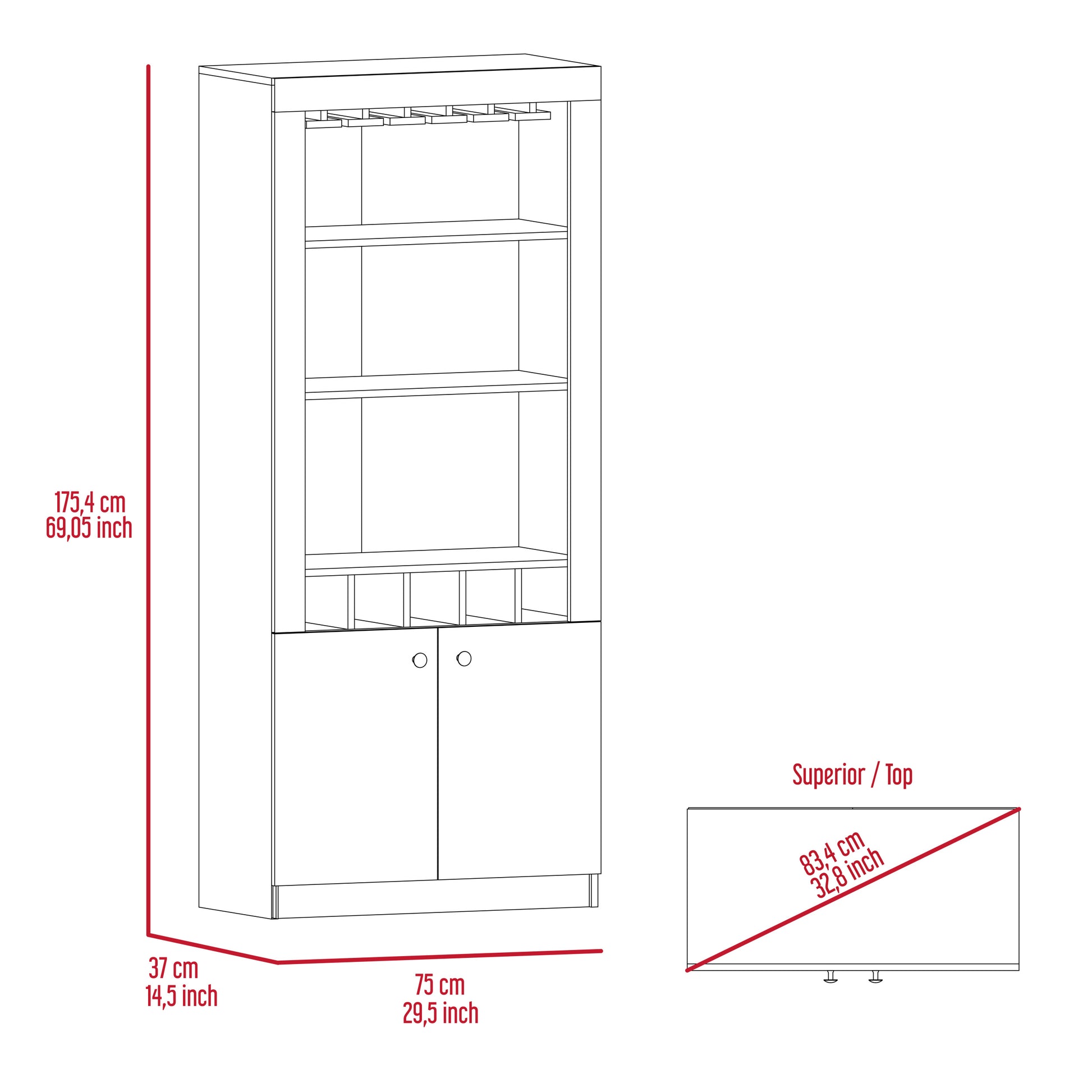 Bar Cabinet Margarita, Living Room, Smokey Oak Gray Particle Board Particle Board