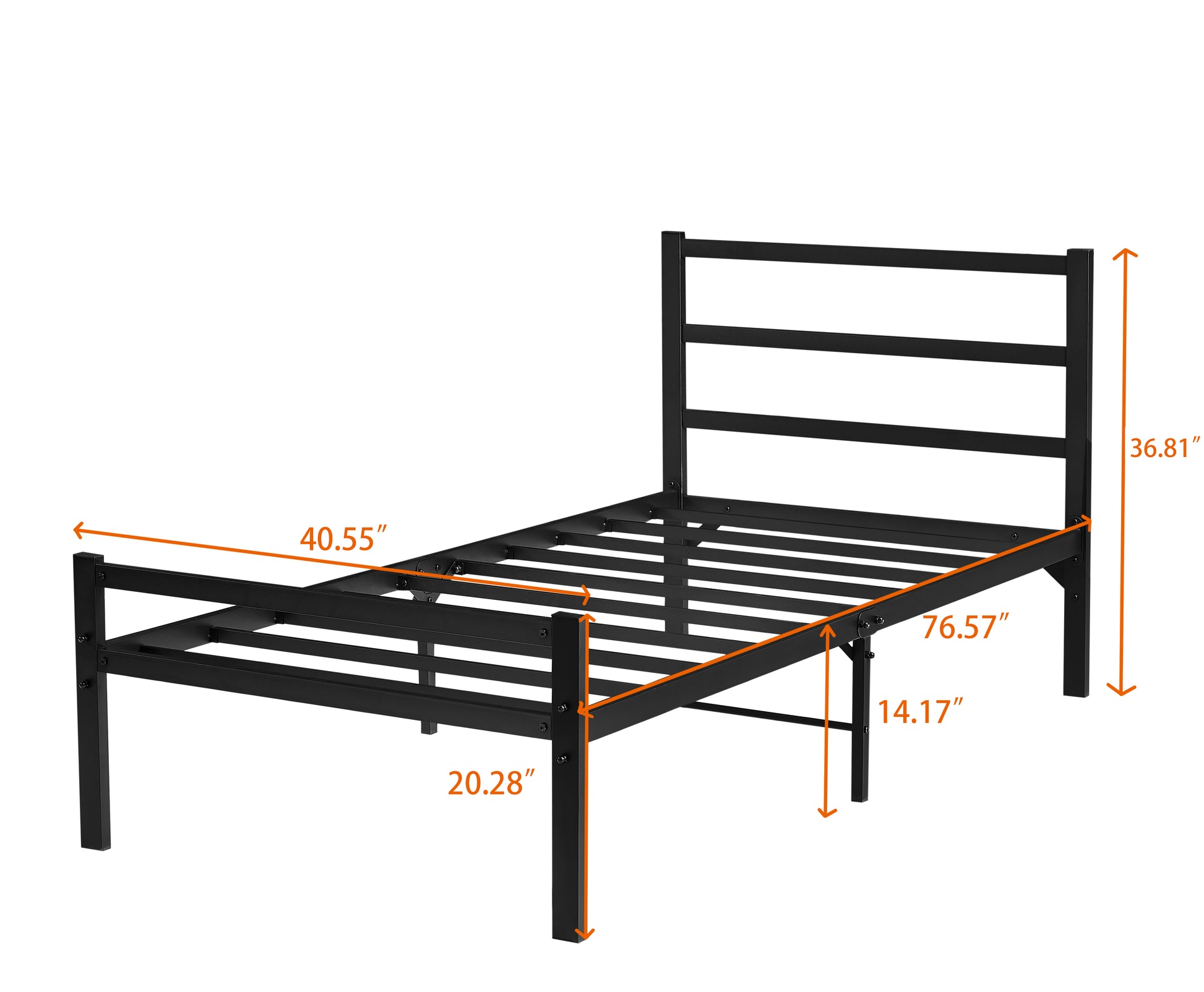 Twin Bed Frame With Headboard And Footboard, Bed Frame Platform With Storage Space, Heavy Duty Metal Bed No Box Spring Required, 11'' Under Bed Storage, Anti Slip, Noise Free, Black Black Bedroom