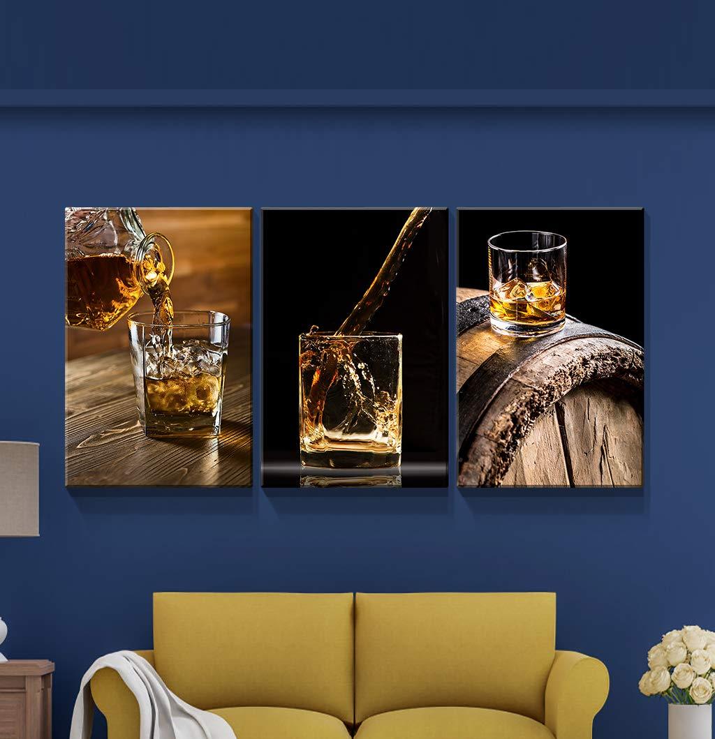 3 Panels Framed Canvas Whiskey Wall Art Decor,3 Pieces Mordern Canvas Painting Decoration Painting For Chrismas Gift, Office,Dining Room,Living Room, Bathroom, Bedroom Decor 2436In Thickness 1.5Inch Rectangle Framed Multicolor Oversized 41In Canvas