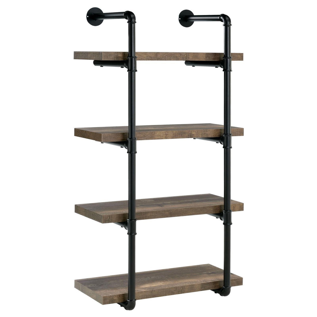 Black And Rustic Oak 4 Tier Wall Shelf 4 Black Brown Brown Vertical Office Open Back Wood Farmhouse,Rustic Wall Mounted Wood Metal