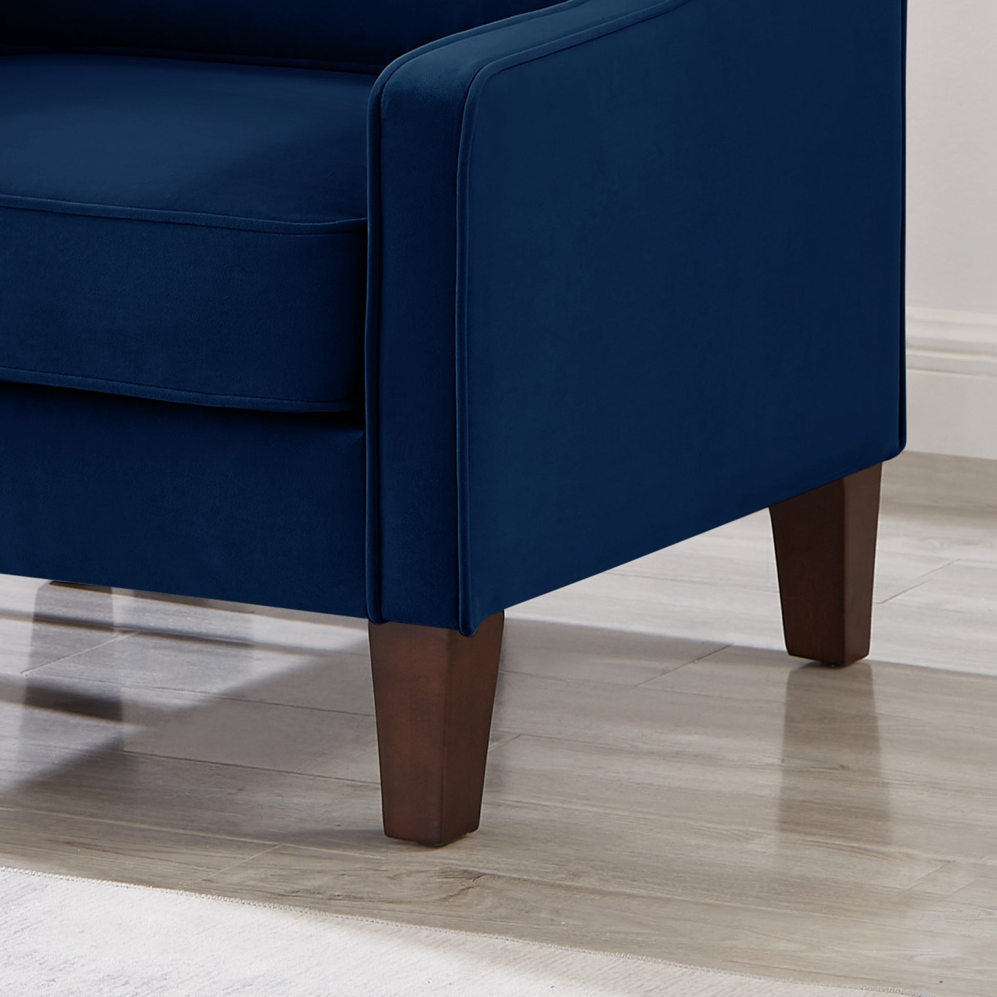 Modern Armchair, Living Room Single Seat Sofa Chair With Wooden Legs, Upholstered Velvet Accent Chair For Living Room, Bedroom,Navy Navy Espresso Velvet Wood Primary Living Space Medium Soft Cushion Back American Design Rubberwood Square Arms Foam Velvet
