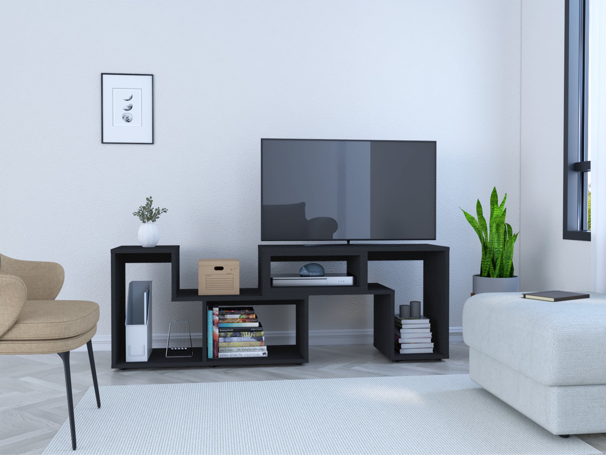 Extendable Tv Stand Houston, Living Room, Black Black 50 59 Inches Particle Board Particle Board