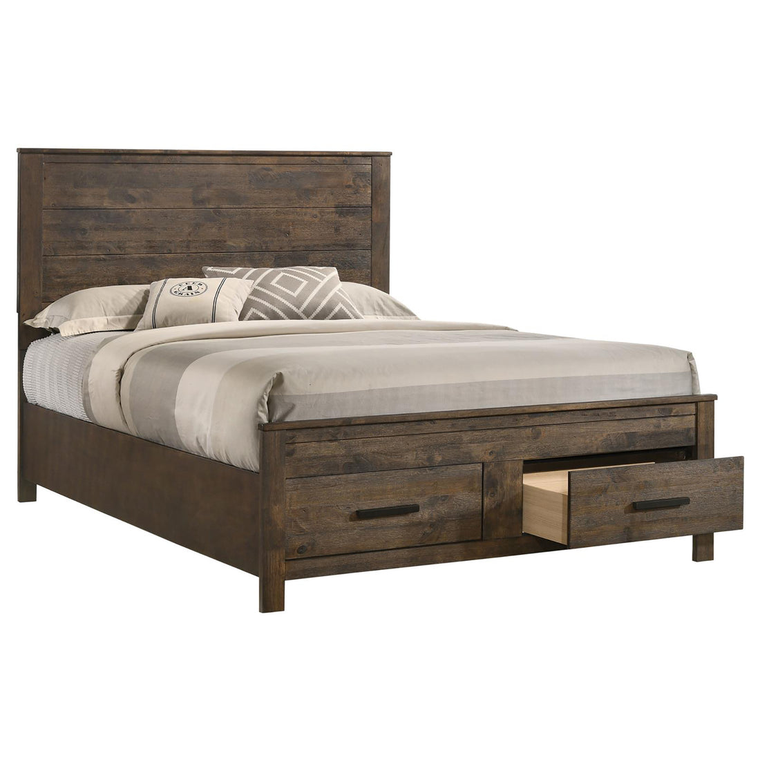 Rustic Golden Brown Queen Storage Bed Box Spring Not Required Queen Brown Wood Brown Bedroom Farmhouse,Rustic Rubberwood Storage Included Wood