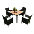 5 Piece Outdoor Patio Wicker Dining Set Patio Wicker Furniture Dining Set W Acacia Wood Top Black Wicker Creme Cushion Yes Dining Set Black Cream Rust Resistant Frame Mildew Resistant Cushion Garden & Outdoor Modern Multiple Chairs Seating Group Fiber