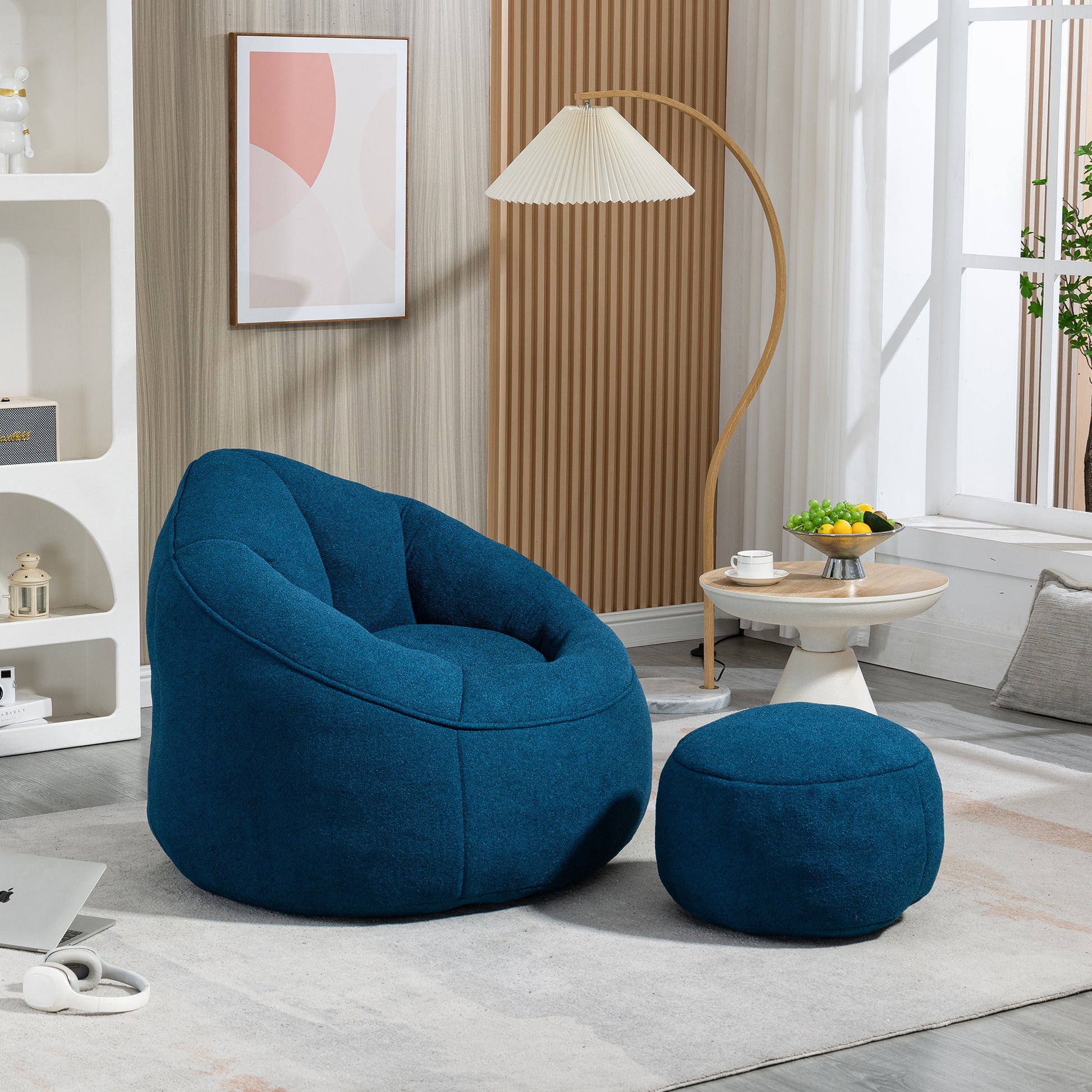 Bedding Bean Bag Sofa Chair High Pressure Foam Bean Bag Chair Adult Material With Padded Foam Padding Compressed Bean Bag With Footrest Blue Microfiber