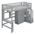 Twin Size Loft Bed With Bookshelf,Drawers,Desk,And Wardrobe Gray Twin Gray Solid Wood Mdf