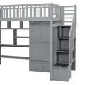 Twin Size Loft Bed With Bookshelf,Drawers,Desk,And Wardrobe Gray Twin Gray Solid Wood Mdf