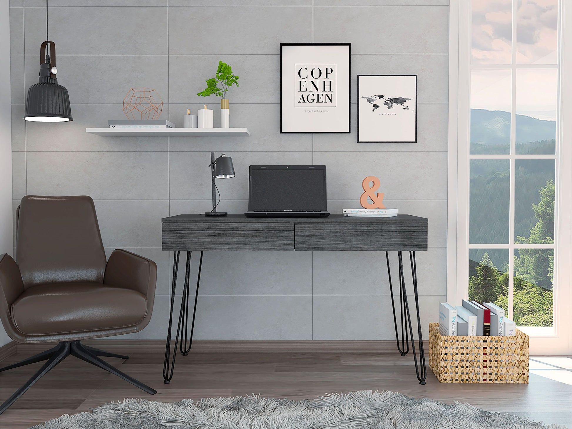 Desk Hinsdale, Office, Smokey Oak Gray Particle Board Particle Board