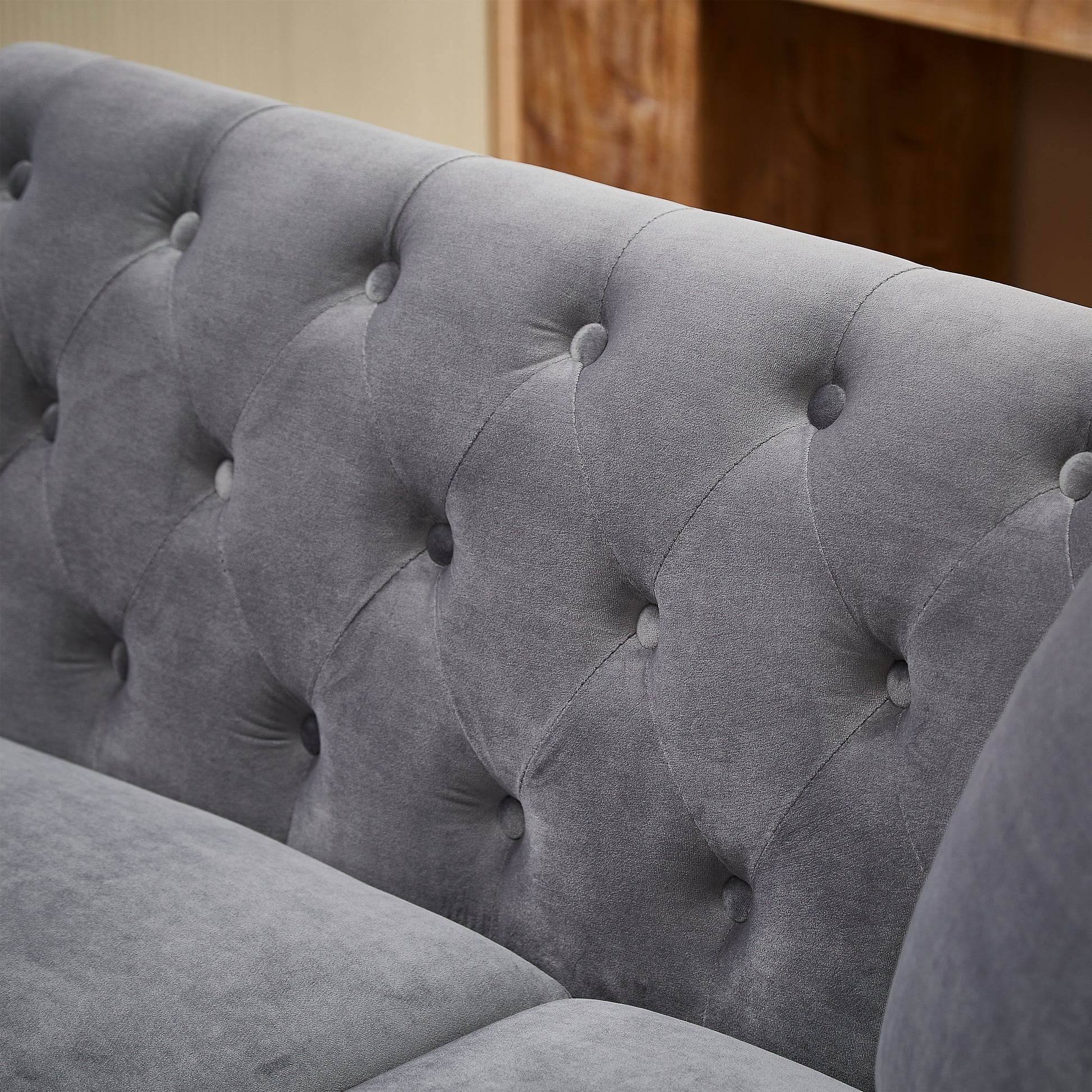 83.5 Inch Oversized Corner Sofa, L Shaped Sectional Couch,5 Seater Corner Sofas With 3 Pillows For Living Room, Bedroom, Apartment, Office Gray Foam Velvet