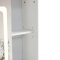 Vanity Table With Large Sliding Lighted Mirror, Dressing Table With 2 Drawers, Storage Shelves And Upholstered Stool, White Color Antique White Particle Board