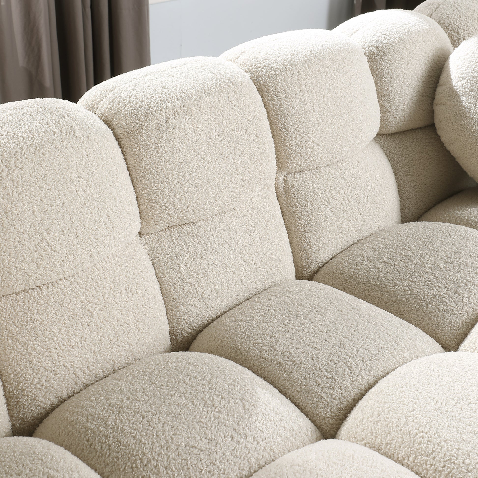 64.96 Length ,35.83" Deepth ,Human Body Structure For Usa People, Marshmallow Sofa,Boucle Sofa ,2 Seater, Beige Boucle Beige Light Brown Wood Primary Living Space Medium Soft Split Back Eucalyptus Rolled Arms Boucle 3 Seat