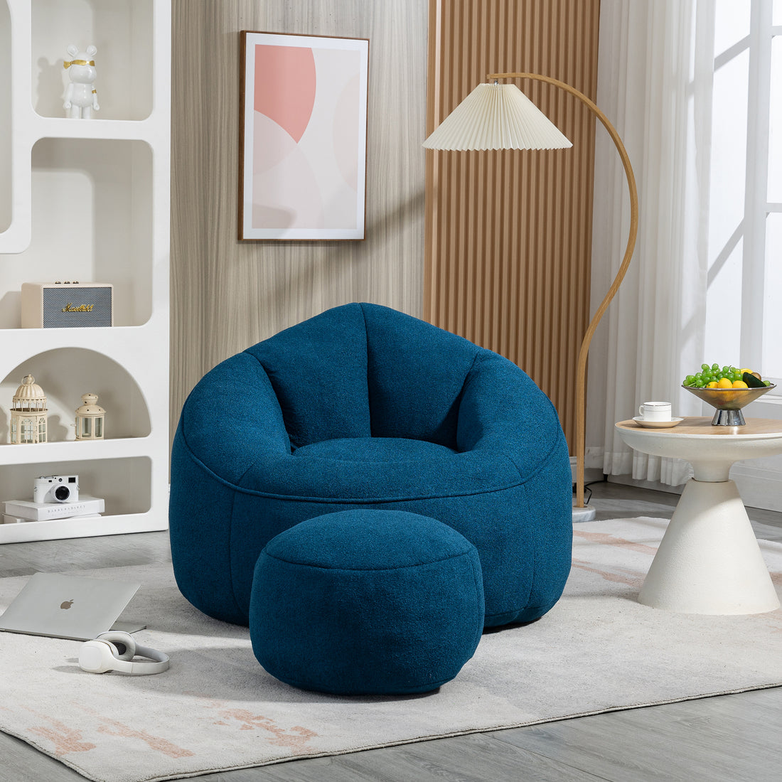 Bedding Bean Bag Sofa Chair High Pressure Foam Bean Bag Chair Adult Material With Padded Foam Padding Compressed Bean Bag With Footrest Blue Microfiber