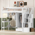 Twin Size Loft Bed With Bookshelf,Drawers,Desk,And Wardrobe White Twin White Solid Wood Mdf