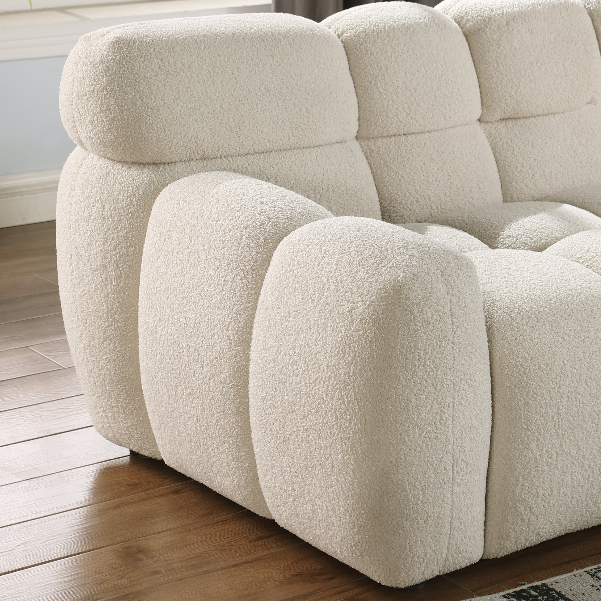 87.4 Length ,35.83" Deepth ,Human Body Structure For Usa People, Marshmallow Sofa,Boucle Sofa ,3 Seater, Beige Boucle Beige Light Brown Wood Primary Living Space Medium Soft Split Back Eucalyptus Rolled Arms Boucle 3 Seat